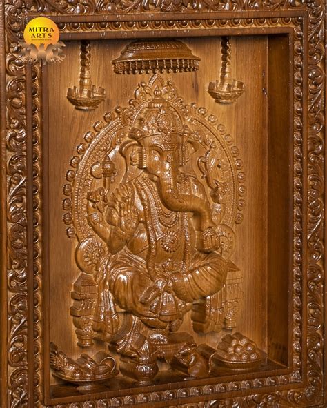 Lord Ganesha Wood Carving Oak Wood Panel X Etsy Uk