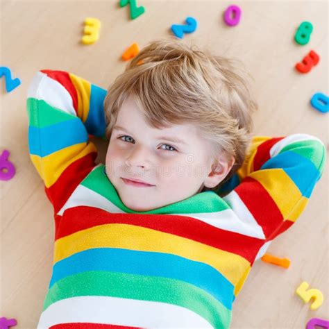 Kid Boy with Colorful Numbers, Indoor Stock Image - Image of indoors ...
