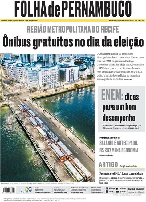 Capa Folha De Pernambuco Sexta De Outubro De