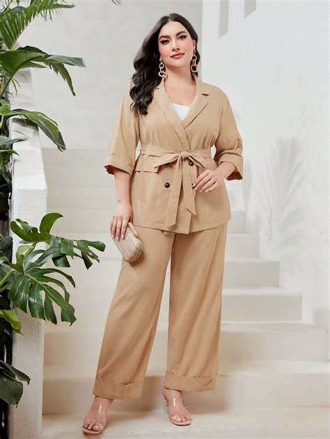 SHEIN Mulvari Blazer de cuello con solapa con cinturón Pantalones de