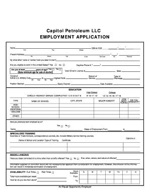 Fillable Online Capitol Petroleum Llc Employment Application Fax Email