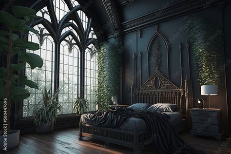 Luxury gothic style bedroom interior. Black and dark kitchen design. AI ...