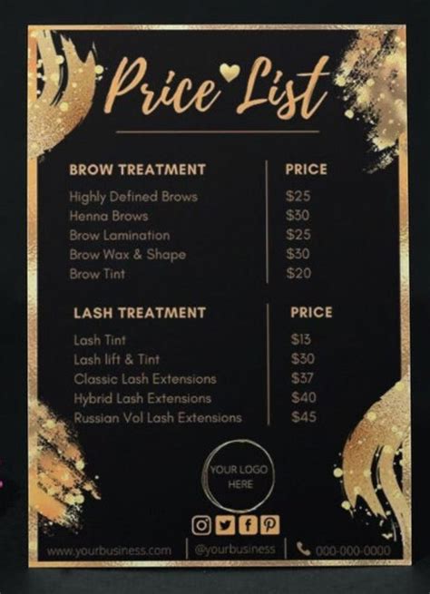 Black And Gold Price List Template Editable Business Pricing Etsy