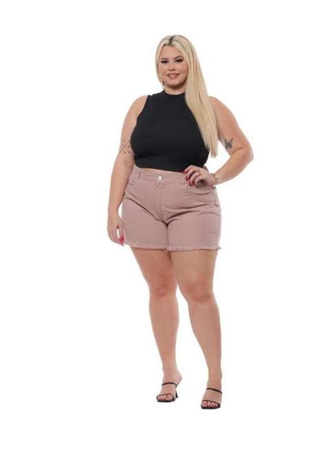 Shorts Plus Size Boyfriend Desfiada 46 Ao 54 Razon 1230 Rosê