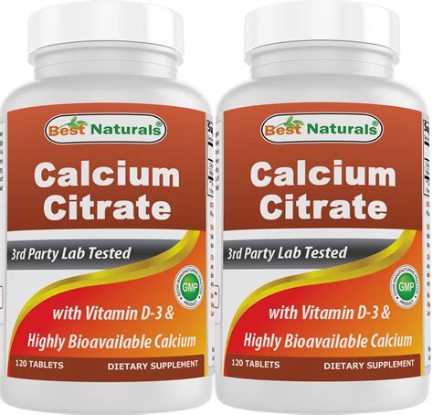 2 Pack Best Naturals Calcium Citrate With Vitamin D3 120 Tablets Ebay