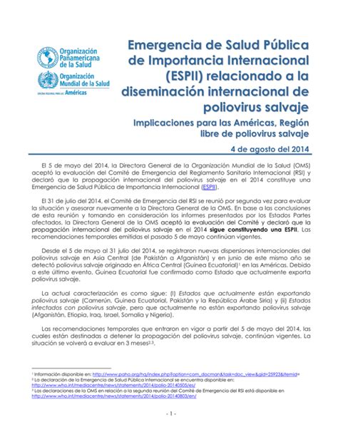 Emergencia De Salud P Blica De Importancia Internacional Espii