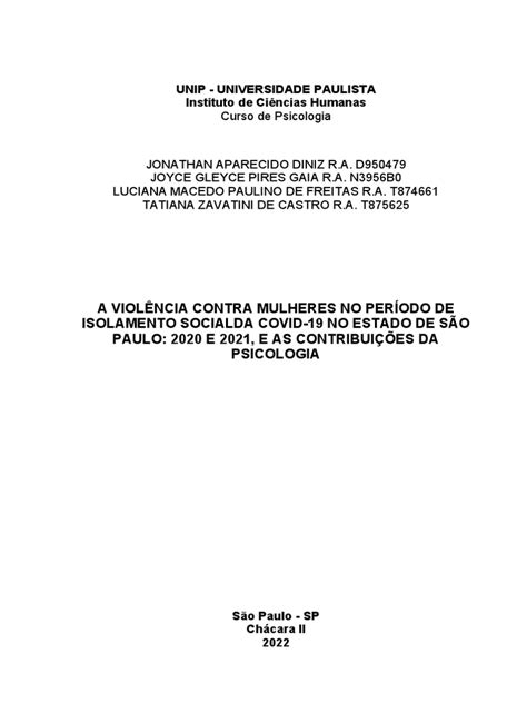 Versã O Final Projeto Tcc 24 10 2022 Pdf Violência Doméstica