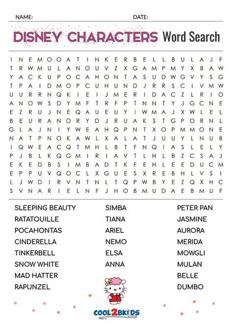 Printable Disney Word Search Cool2bkids