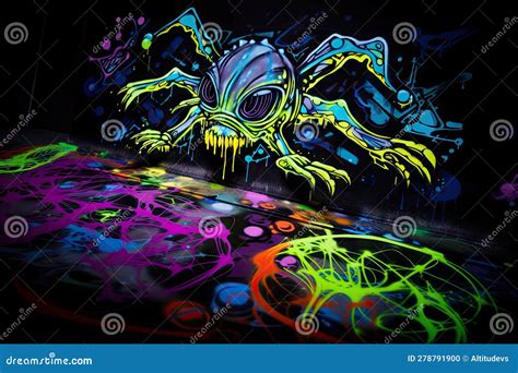 Blacklight And Uv Reactive Graffiti Art With Added Touch Of Spray