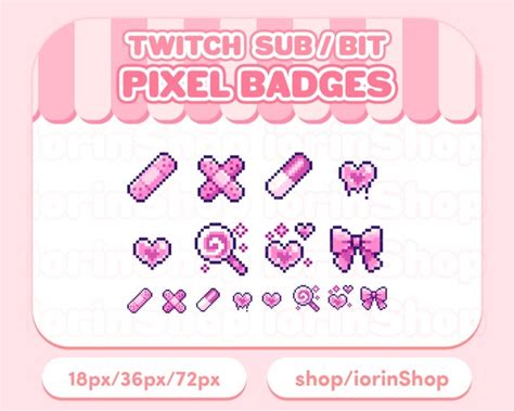 Cute Pink Badges Twitch Sub Loyalty Bit Pixel Art Etsy