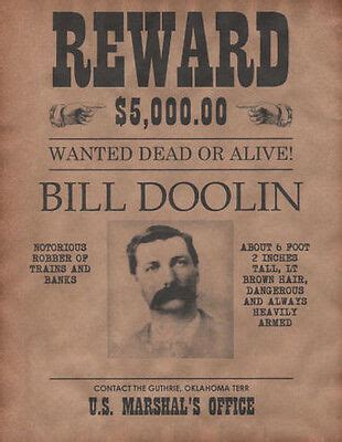 Bill Doolin Wanted Poster, Western, Outlaw, Old West | eBay