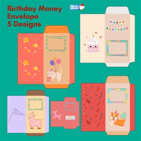 Birthday Money Envelope Printable 5 Designs Template, Birthday Gift