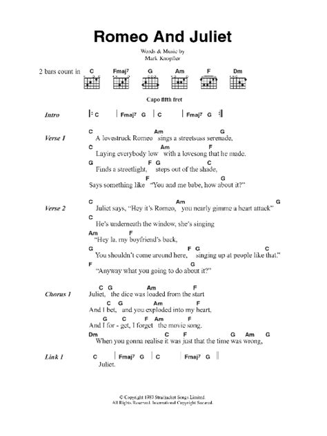 Romeo And Juliet By Dire Straits Guitar Chords Lyrics Guitar Instructor