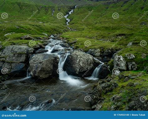 Faroe Islands, One Of Many Waterfalls On Road To Abandoned Town Muli ...