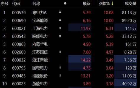 电力股走强 宝新能源、粤电力a涨停涨超内蒙华电数据