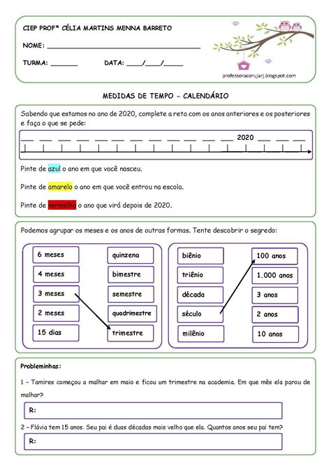 Atividades Medidas De Tempo 3 Ano Gabarito