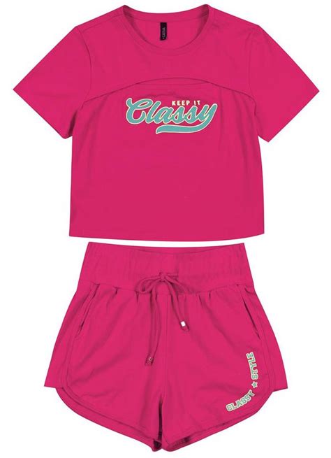 Conjunto T Shirt E Shorts Rosa Cativa