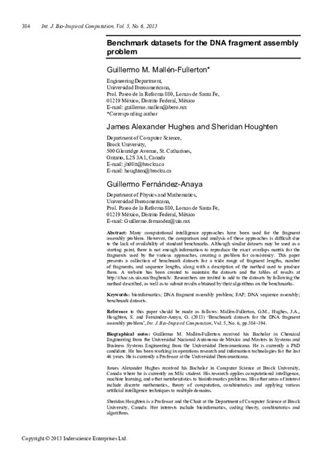 Pdf Benchmark Datasets For The Dna Fragment Assembly Problem