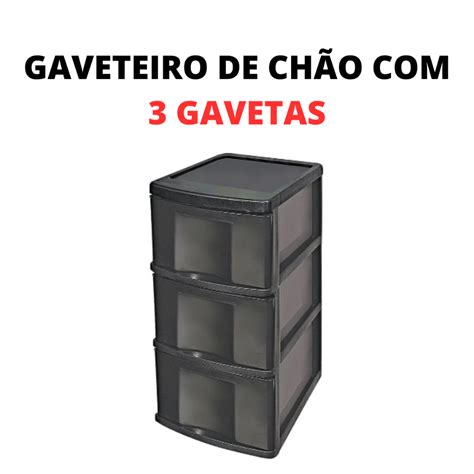 Gaveteiro Gv 14 Preto De Chão 3 Gavetas Multiuso Organizador Shopee