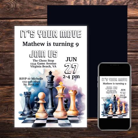 Galaxy Chess Pieces Modern Chess Birthday Invitation Zazzle