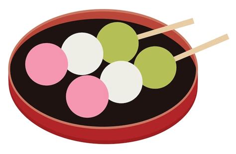 Bola de masa hervida japonesa de tres colores de la visualización de la