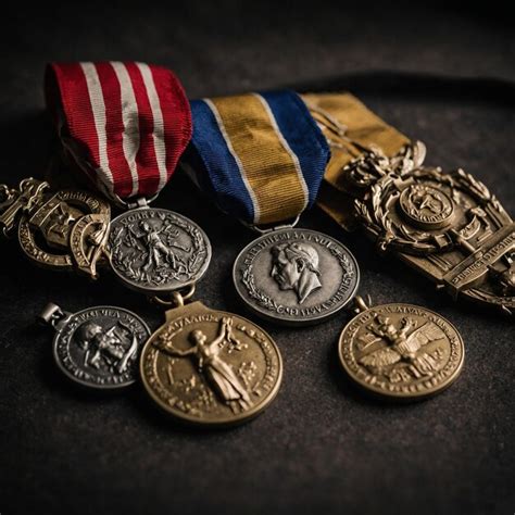 Uma coleção de medalhas incluindo uma das medalhas do exército Foto