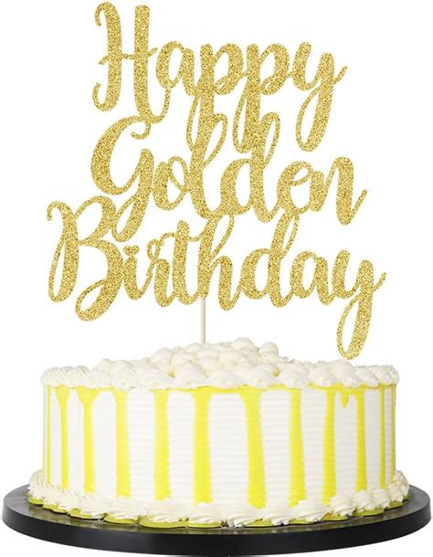 Palasasa Happy Golden Birthday Cake Toppers Gold Glitter