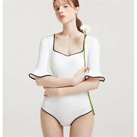 Jual Lady Swimsuit Bikini Ruffles One Piece Lengan Panjang Baju Renang Wanita Swimwear Baju