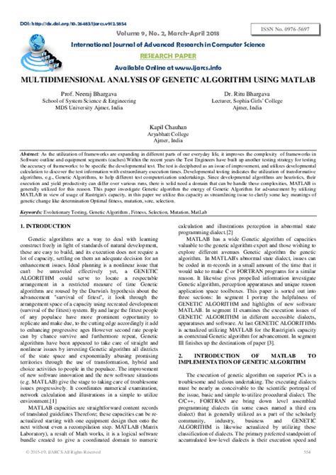 Pdf Multidimensional Analysis Of Genetic Algorithm Using Matlab