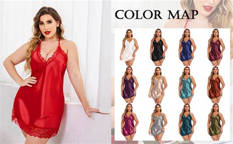 Avidlove Women Lingerie Plus Size Satin Lace Chemise Nightgown Sexy Full Slips Sleepwear L Xl