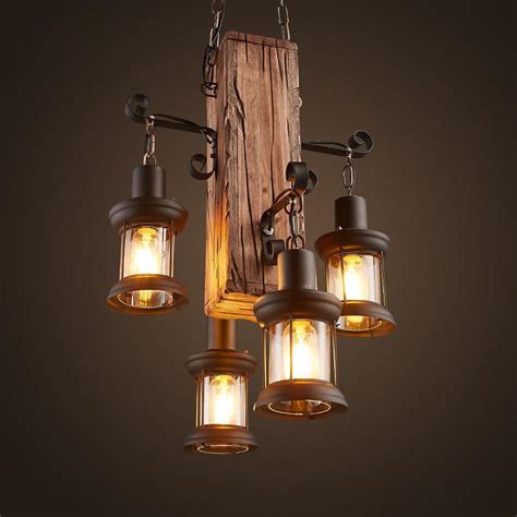 Lodge Style Farmhouse Chandelier Wooden Dining Room Chandeliers With 4