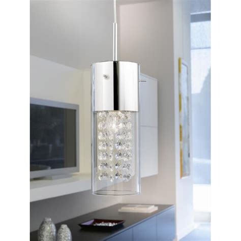 Eglo Diamond Chrome Moderncontemporary Clear Glass Cylinder Mini Hanging Pendant Light In The