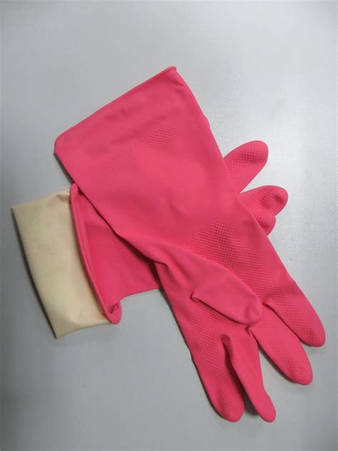 Flocklined Household Latex Glove With Natural Rubber China Household