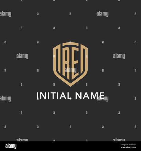 Luxury Re Logo Monogram Shield Shape Monoline Style With Gold Color And