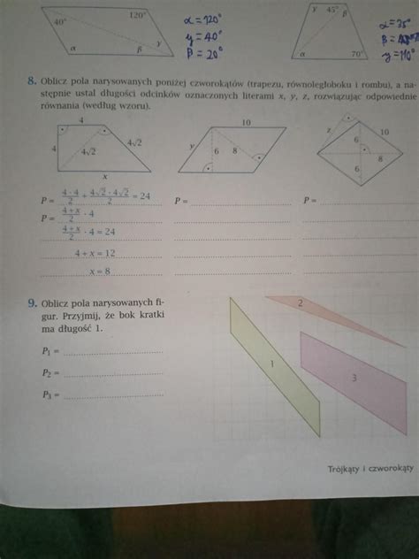 8 oblicz pole narysowanych poniżej czworokątów trapezu równoległoboku