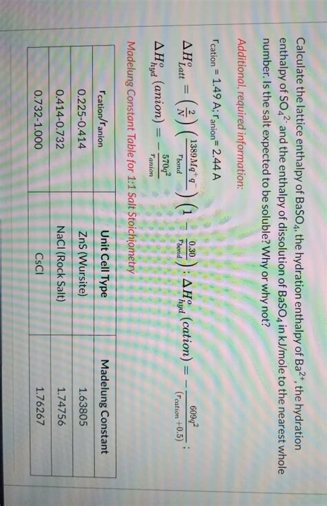 Solved Calculate The Lattice Enthalpy Of BaSO4 The Chegg