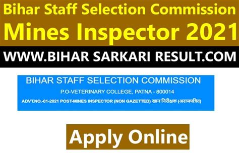 Bssc Mines Inspector Recruitment 2021 Apply Online Form Bihar