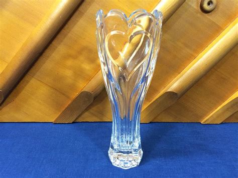 Vintage Heavy Lead Crystal Vase Clear Glass Embossed Heart Pattern