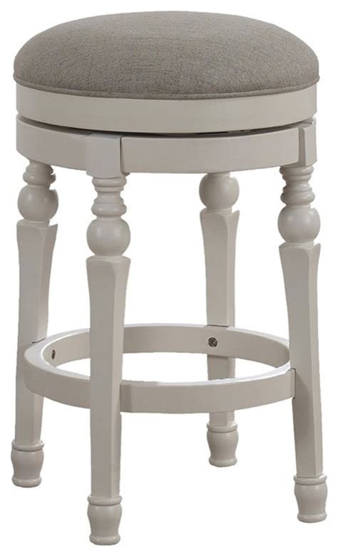 Bowery Hill Wood Backless Counter Stool In Beige Seat And White Base