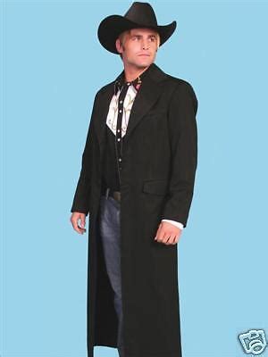 Mens Western Cowboy Long Black Gray Rifle Frock Coat Scully Wahmaker