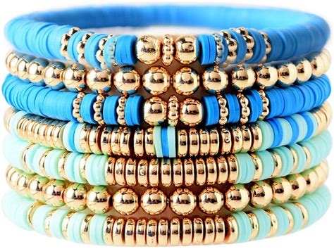 GOOJIDS Surfer Heishi Clay Bead Bracelets For Women Bohemian Stackable