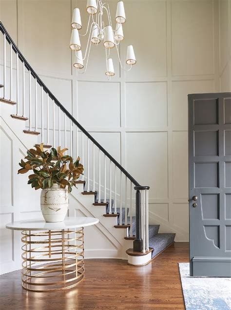 Curved Staircase With Millwork Transitional Entrance Foyer Curved