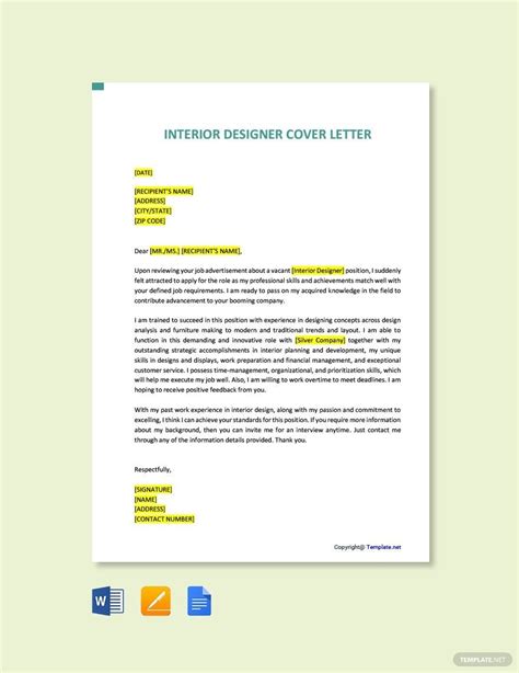 Editable Interior Design Cover Letter Template Sleek Cover Letter