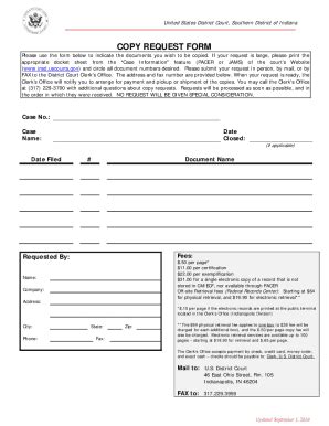 Fillable Online Copy Request Form Southern District Of Indiana Fax