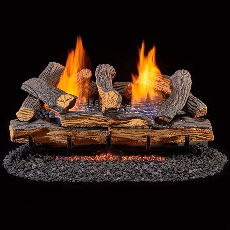 Duluth Forge Ventless Dual Fuel Gas Log Set - 24 in. Berkshire Split Oak - Remote Control ...