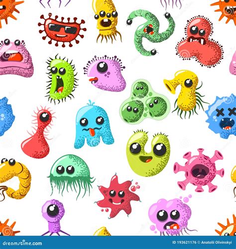 Funny And Cute Virus Bacteria Germ Cartoon Characters Seamless