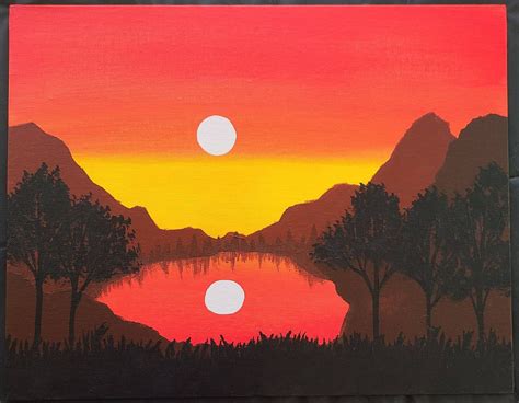 Paisaje de puesta de sol Pintura acrílica 11 x 14 Etsy