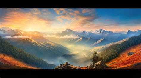 Premium AI Image | Mountain landscape at sunset