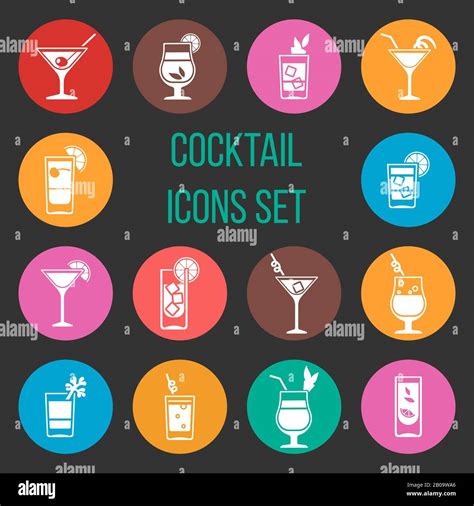 Colorful Cocktail Vector Icons Set Alcohol Margarita And Martini