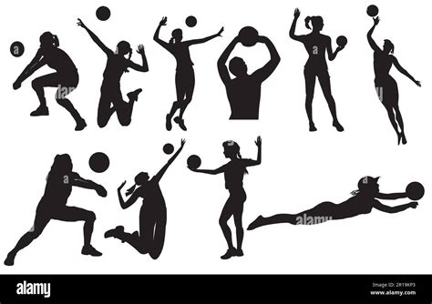 Vector Clipping Art Of Volleyball Players Set Set Of Volleyball